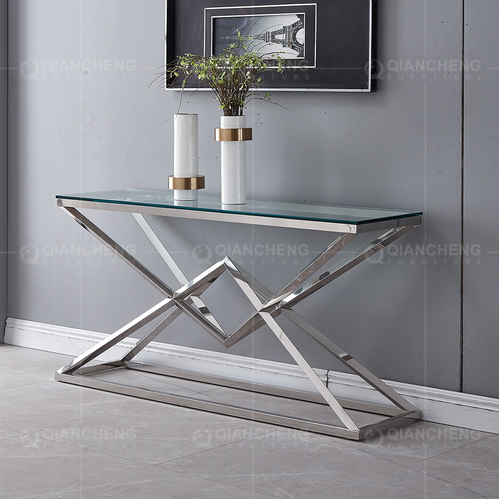 Clear Glass 151x40x75.5cm Stainless Steel Console Table French Style Console Table