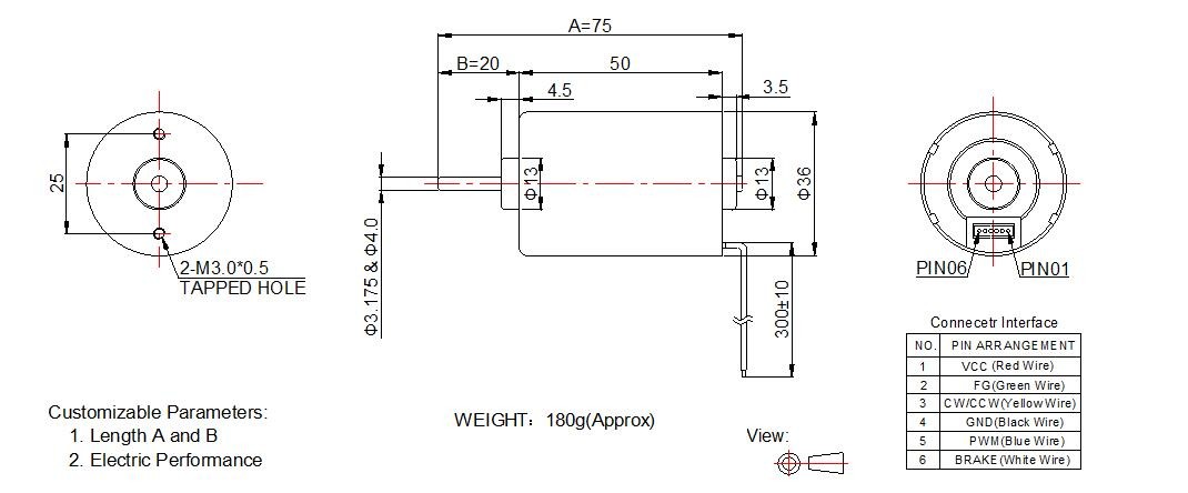 Inrunner Brushless DC Motor 36mm Diameter 12v Electric Motor High Torque