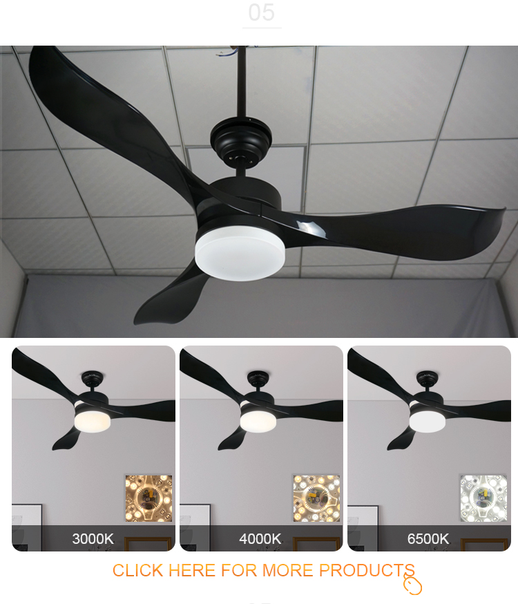 Energy Saving 1stshine Black ABS Blades Ceiling Fans with LED Lights and Remote Control 2-