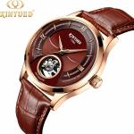 KINYUED genuine leather tourbillon mens automatic watch skeleton mechanical