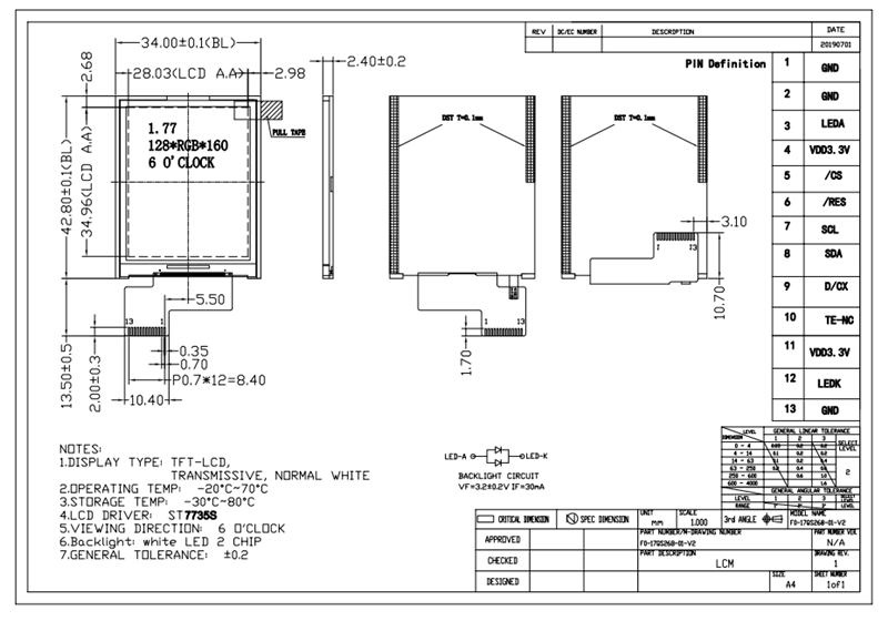 1.77 inch TFT LCD screen SPI serial port ST7735S display 1.8 inch 13pin color screen 128*160 in Stock