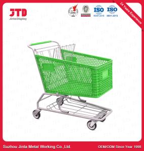 China 200L Plastic Trolley Baskets 4 Wheels OEM Green Shopping Cart wholesale