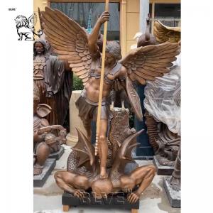 China Bronze St. Michael Kills the Devil Sculpture Metal Archangel Statue Famous Religious Angel Large Western Style wholesale
