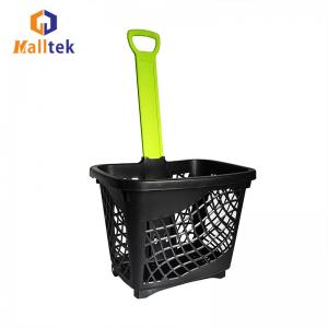 China 43L Supermarket Telescopic Handle Plastic Shopping Baskets With Wheels wholesale