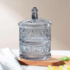 China Smoky 2 Tier Stackable Glass Apothecary Jars 7.68 Inch For Candy Cookie on sale