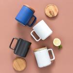Custom Large 15oz Nordic Matte Black White Ceramic Coffee Mug with Wooden Lid