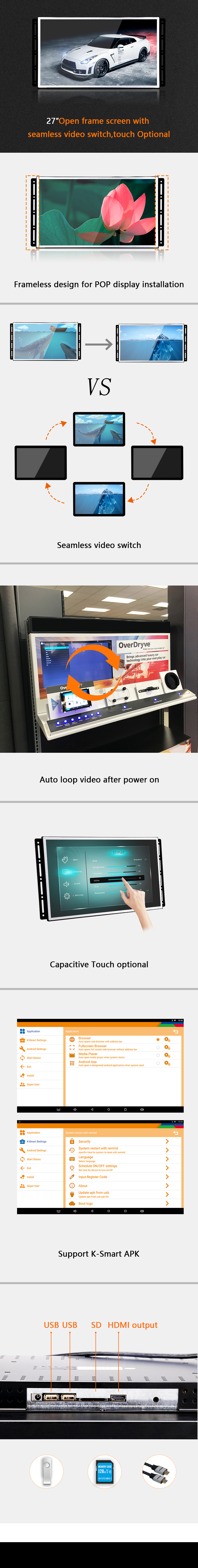 Auto Loop Video Commercial Android Tablet With Android 4.4 Rooted System