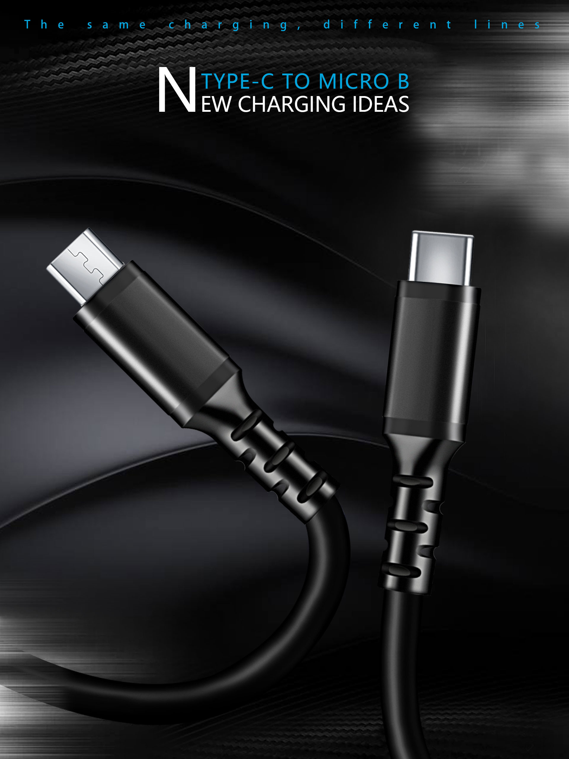 2A 3Feet Black Data USB Cable , CE ROHS USB C To Micro USB Cable