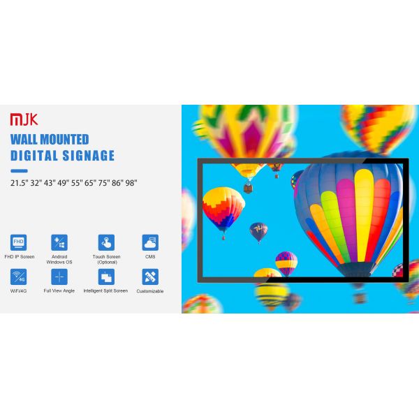 MJK 55 65 Inch LCD Interactive Touch Display Screen Wall Mount Digital Signage Monitor Advertising Digital Poster Elevator