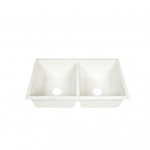 China 210mm Depth Quartz Stone Kitchen Sink White Two Independent Bowls With Different Drains wholesale