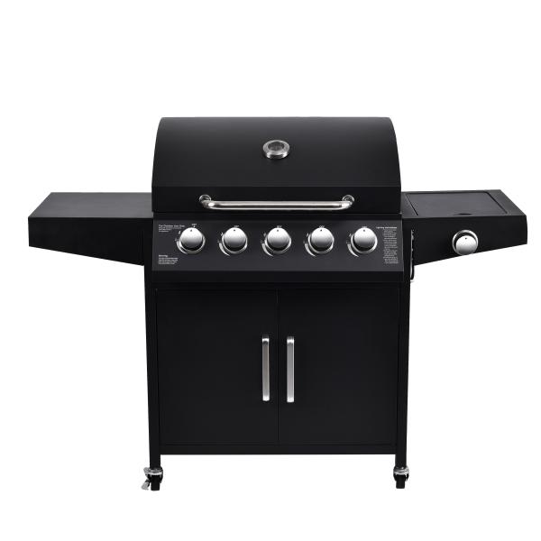 Steel 5 Burner Propane Outdoor Camping BBQ Cooking Oven Grill with Side Burner