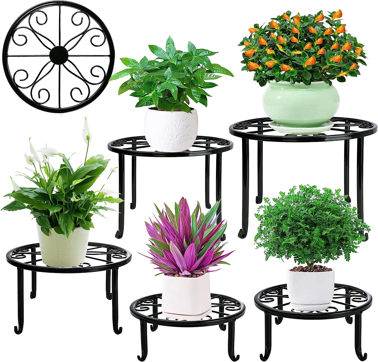4mm Metal Outdoor Plant Stand Round Shelf for Planter Rustproof Iron Vintage Garden Decor