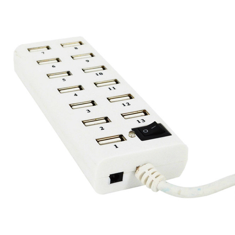 Black White ABS Plastic Hi Speed 13 Port Usb 2.0 Splitter