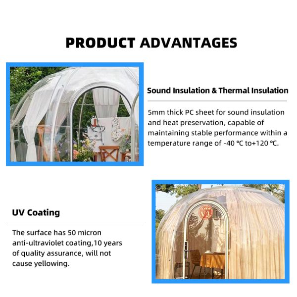 Modern Tiny Polycarbonate Bubble House with Bathroom EPS Shaped Transparent Dome House