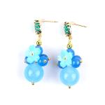 Blue Chalcedony Crystal Handmade DIY Oval Pendant Bead Stud Earrings Suitable
