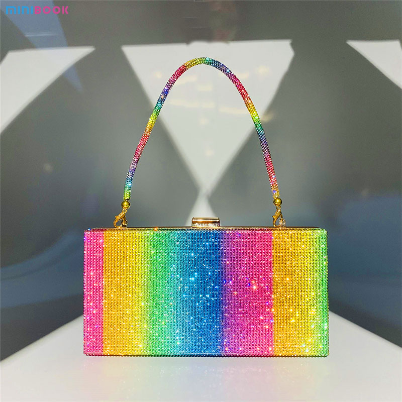 Square Elegant Party Evening Clutch Purse Handbag with Luxury Designer Crossbody Bag