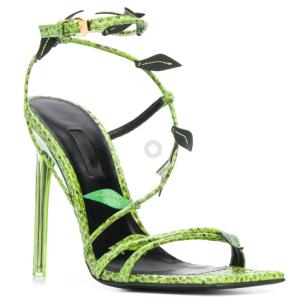 China Papaya Green Pointed Toe Stiletto Heels Raffia Trims Open Toe Ankle Strap Sandals wholesale