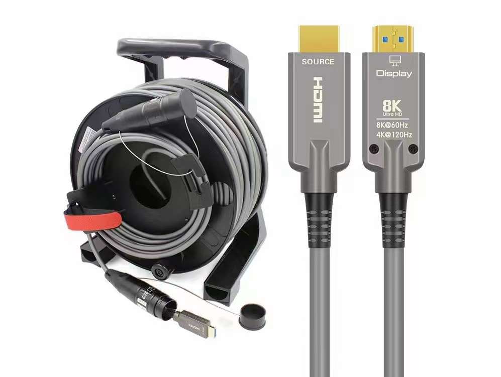 Armored Optical Fiber HDMI2.1 HD Cable Drum 8K 120Hz TPU Covered Cable for Audio Video TV Protect Shell Cable Reel