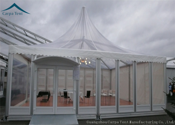 White Color PVC Roof Pagoda Tents With Clear Glass Wall UV - Resistant