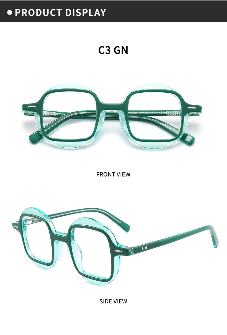Men Acetate Frame Glasses Interchangeable Lenses Outer Circle Inner Square