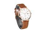 IP Rose Gold Quartz Nature Stainless Steel Wristwatch With Genuine Leather Strap