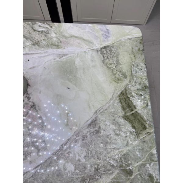 Luxury Green Marble Dining Table - Emerald Ripple & Silver Cloud Art Table