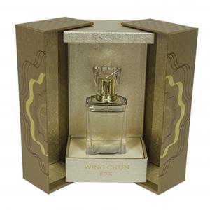 China Double Open Perfume Box Custom Pearl / Gold Paper Glitter UV Coating wholesale