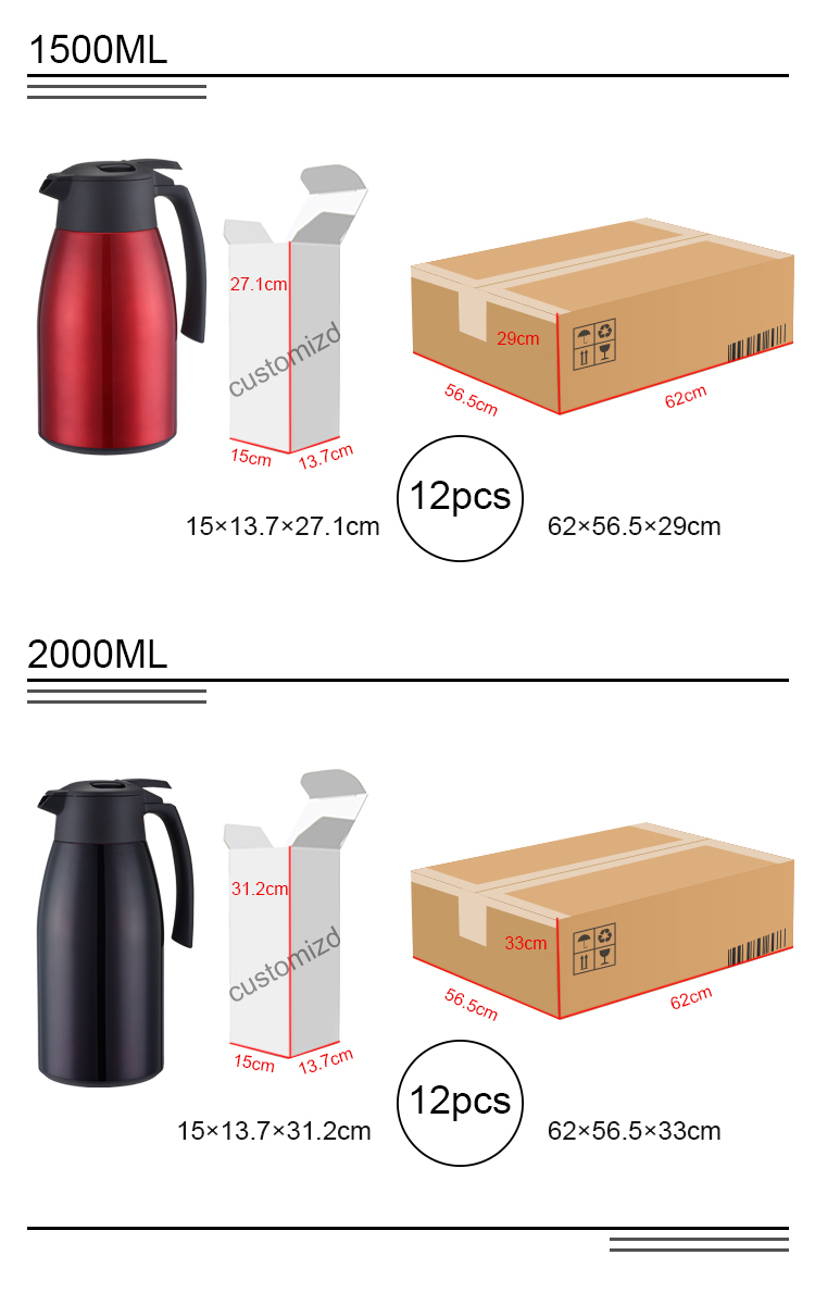 1500ml 2000ml Stainless Steel Moka Pot Double Wall Thermal Coffee Tea Pot Insulated