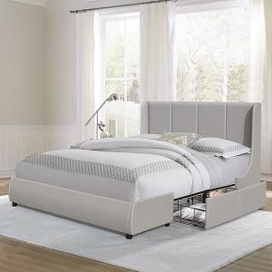 China PU Tufted Upholstered Bed Frame Double Queen Size With Storage Metal Drawers wholesale