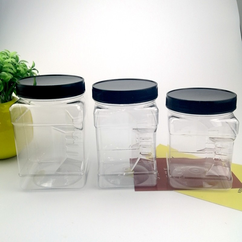 Sticker Label 350ml Small Plastic Square Jar For Snack Storage