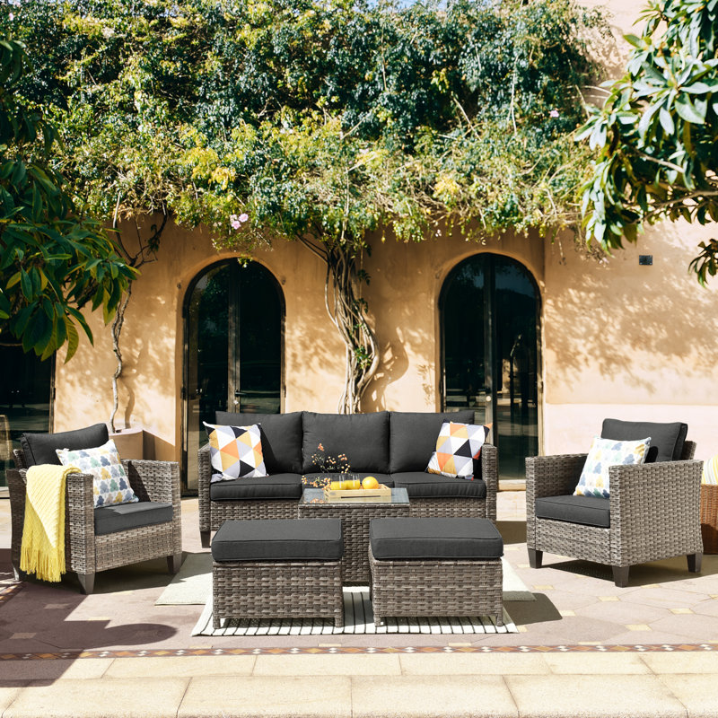 AJUNION PE Rattan Outdoor Lounge Sofa Set for Your Garden 16.2'' H X 23.62'' W X 21.85'' D