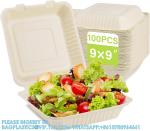 100% Compostable Clamshell Take Out Food Containers [8X8" 3-Compartment 50-Pack]