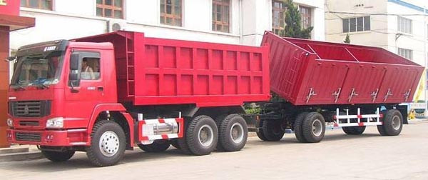 Pull Behind Dump Truck Trailer , Semi Gooseneck Dump Flatbed Trailer 40m3 Loading Weight