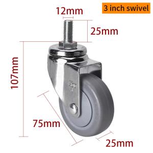 China Chrome Coating Light Duty Casters 3 Inch 70kg Threaded TPE Caster wholesale
