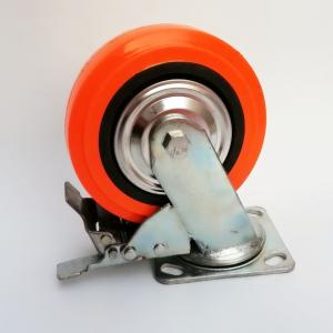China Diameter 100mm Heavy Duty Orange PU PVC Double Ball Bearing Swivel Caster with Brake wholesale