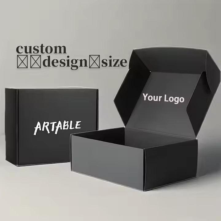 Custom Black Mailer Box With White Silk Screen Logo Strong E Corrugated Shipping Boxes