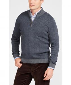 China 12GG Mens Grey Quarter Zip Sweater , 55 Cotton 45 Modal Polo Pullover Sweater wholesale
