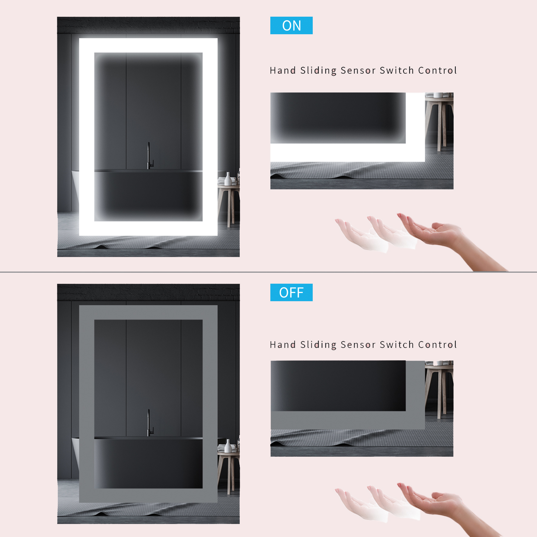 Plug Type 1.1meter Hardwire Mirrored Cabinets with Cabinet Storage and LED Light