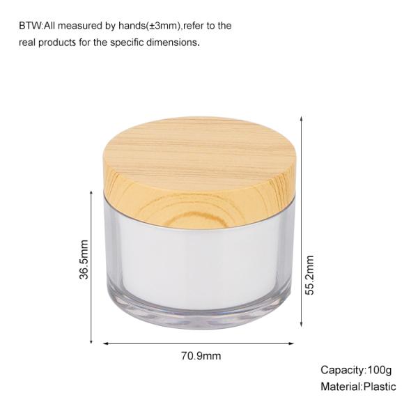 100g Cylindrical Transparent Clear Plastic Bottle With Bamboo Lid For Empty Cream Jar