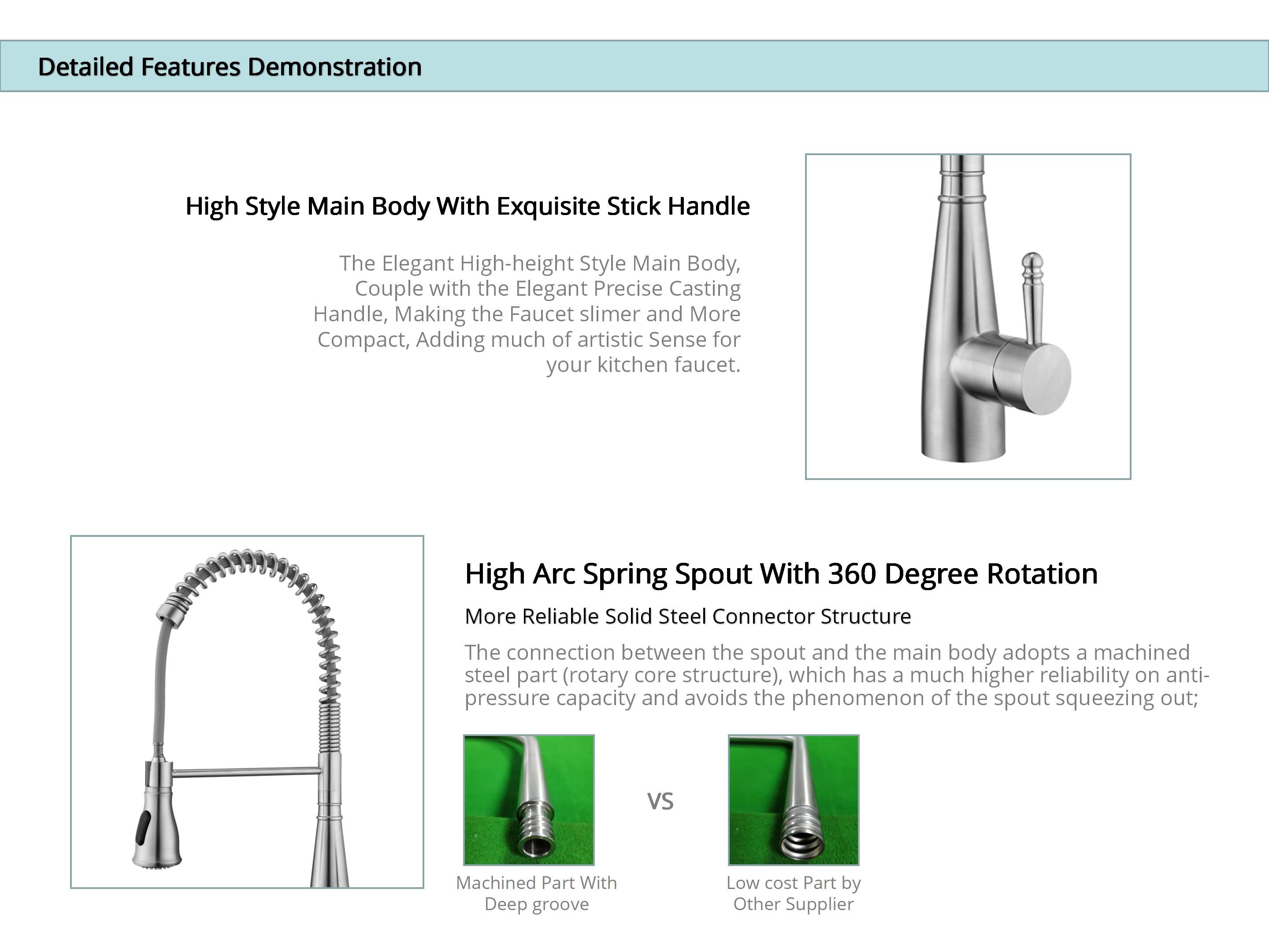 Deck Mounted Spring Coil Kitchen Faucet Retractable With 35mm Ceramic Cartridge