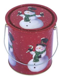 China Christmas Holiday Tin Container , Food Grade With Metal Handle , Dia110xH130mm wholesale