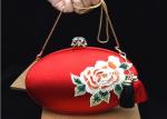 Luxury Oval Shape Embroidered Velvet Bag , Satin Clutches Evening Bags With Two