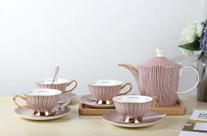 China Chinese factory European Vintage Tea Cup Kettle Saucer Set Delicate Bone china Coffee Cup Set wholesale