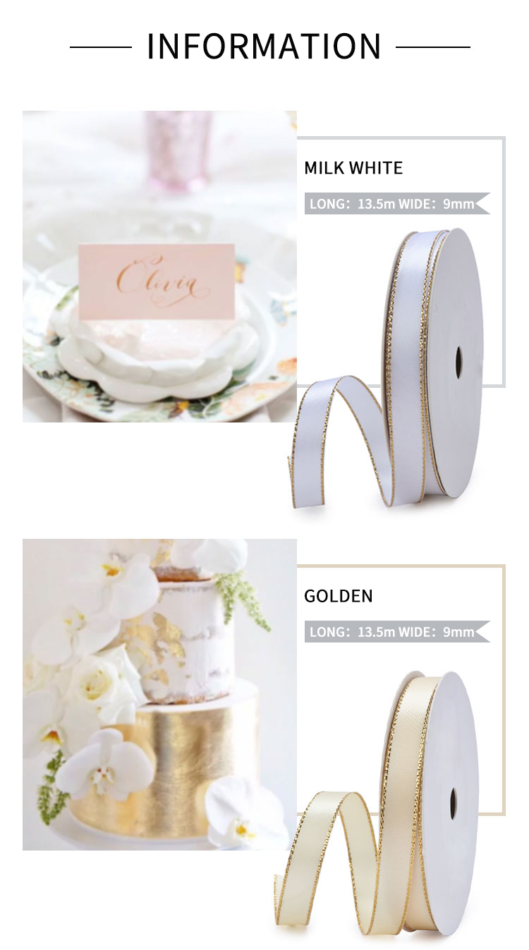 Ribbon Red Single Side Ribbon Packaging for Gift Gold/Silver Glitter Edge Satin Ribbon