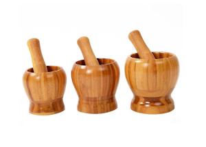 China Set of 2 Natural Bamboo Household Garlic Pepper Spice Pounder Mortar and Pestle wholesale