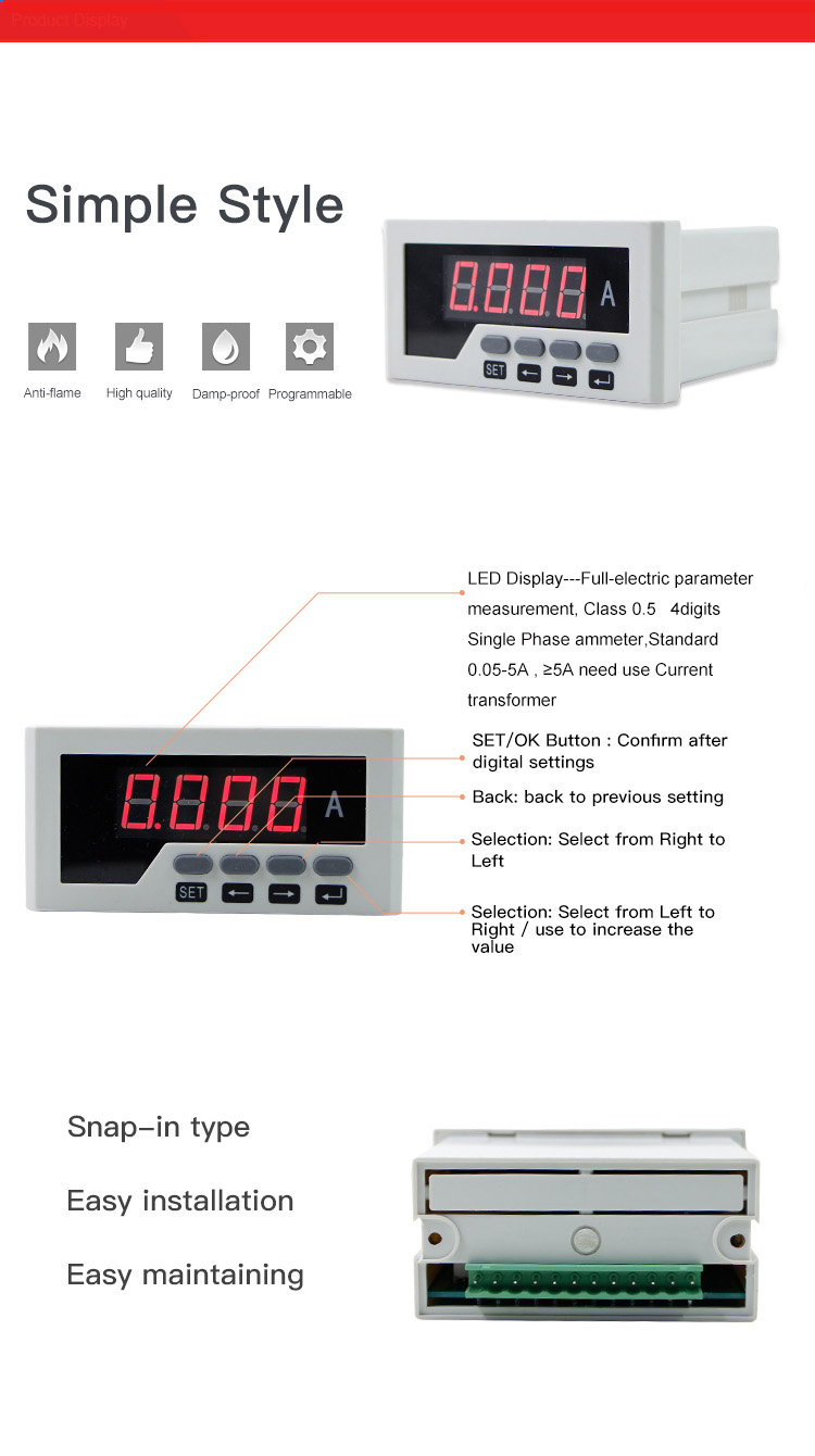 High quality single phase 220V digital power meter voltmeter rs485