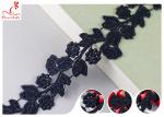 Black Floral Embroidery Edging Lace Trim Via Water Soluble With High Color
