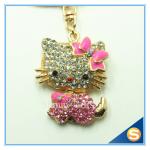 Custom Fashion Rhinestone Animal Metal Cute Cat Key Ring Three Color For Sale