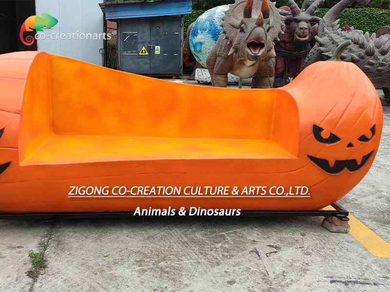 Customizable Fiberglass Animatronic Pumpkin Bench For Halloween Festival Decoration
