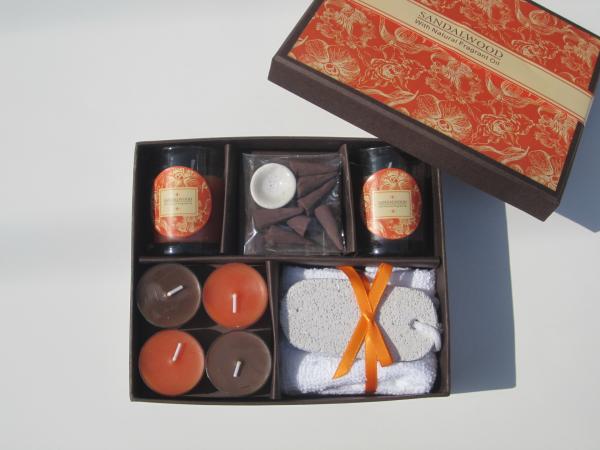 Orange & Brown scented & assorted tealight candle & glass candle packed into
